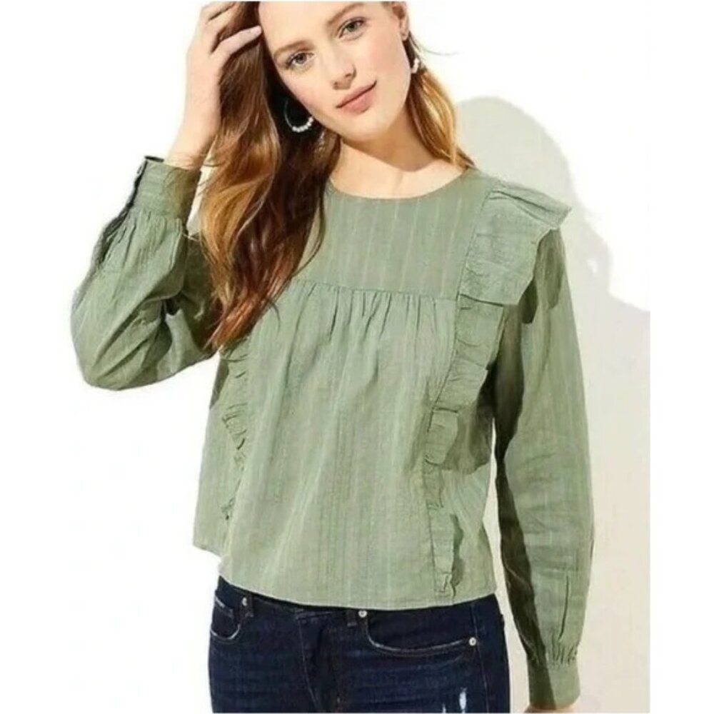 LOFT Women’s Long Sleeve Ruffle Embroidered Blouse Size Small